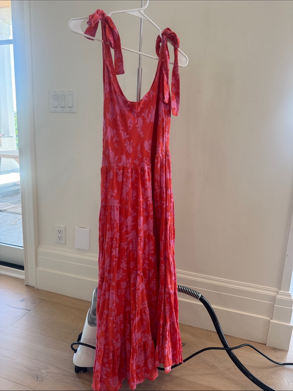 Vici Red and Pink Floral Tie-Shoulder Maxi Dress